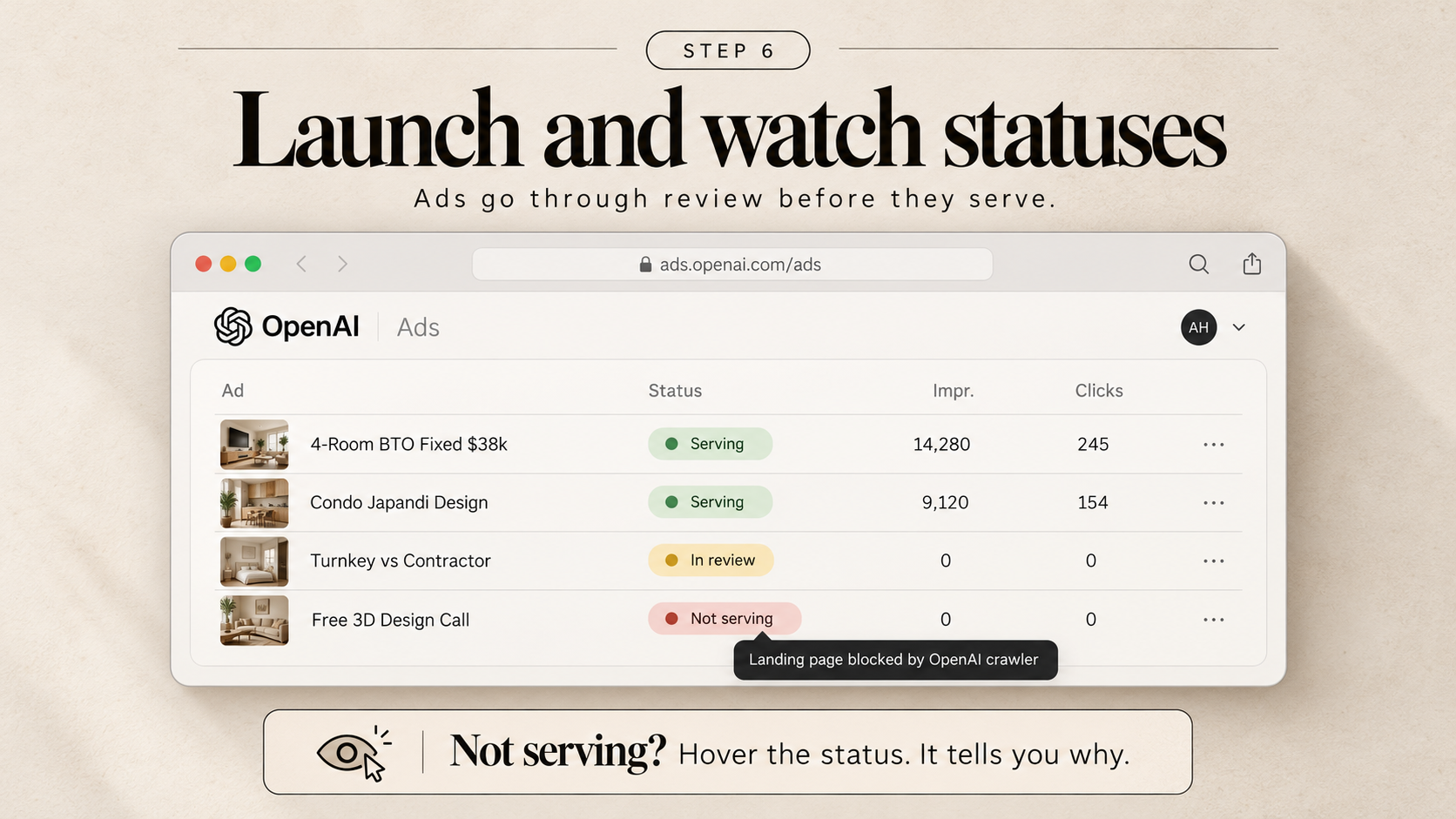 Launch and Monitor Ad Statuses 6